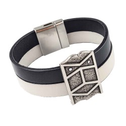 Bracelet cuir "Pavois" large - 2 cuirs